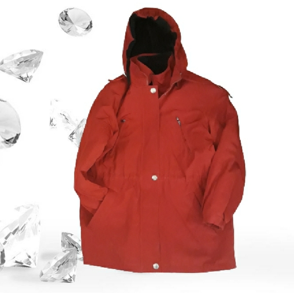 Nautica Women's Red Hooded Winter Jacket - Size Medium Fleece Lined Jacket - Picture 10 of 11